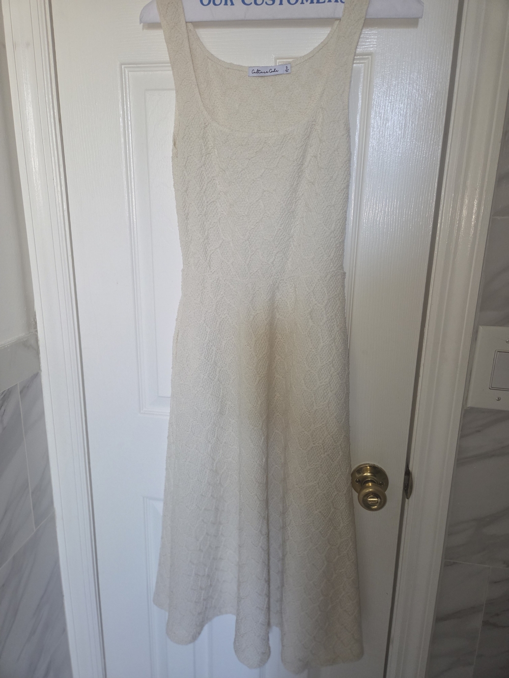 Cream Textured Midi Dress - Sleeveless Scoop Neck